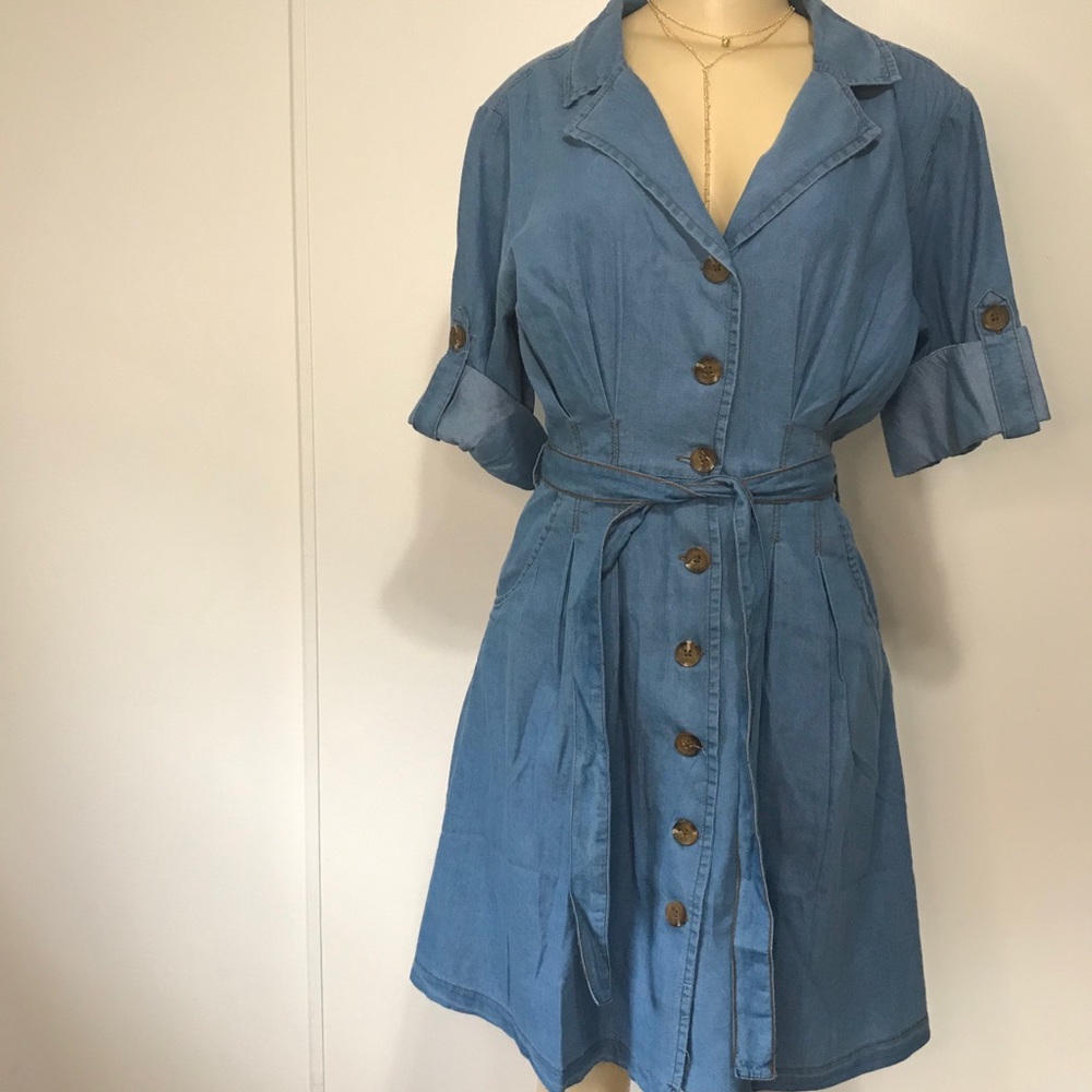 Soft denim button down dress